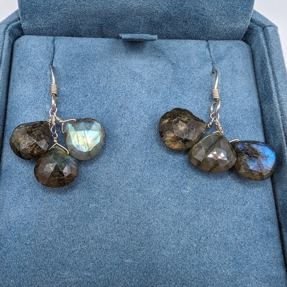 Sterling Silver Labradorite Teardrop Earrings - Picture 2 of 4